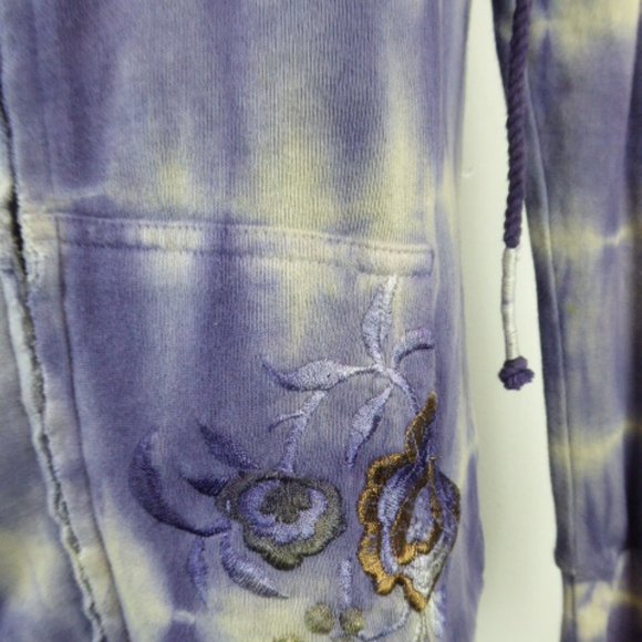Free People blue purple tie dye embroidered zip hoodie sweatshirt L - Picture 9 of 13
